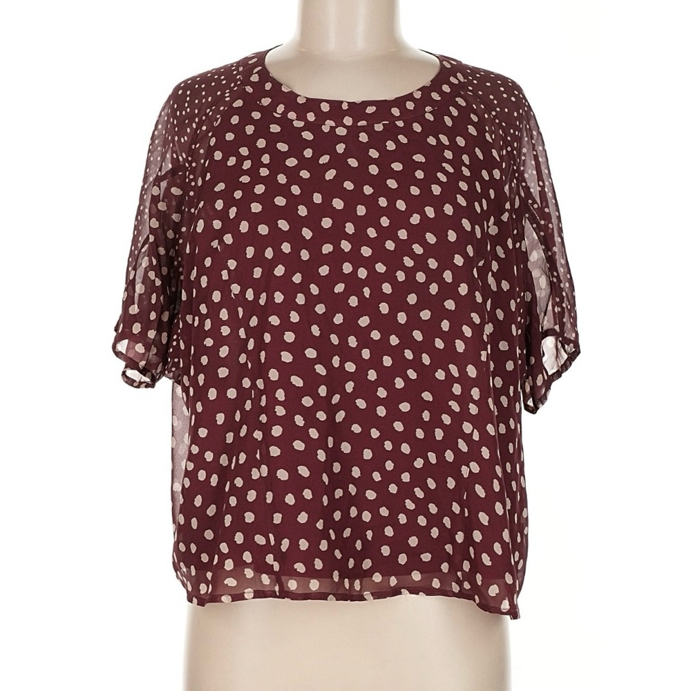 Madewell Burgundy and Cream Polka Dot Blouse
